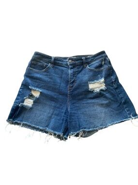 Sofia Vergara Distressed Bianca Curvy Dark Blue Denim shorts Size 8